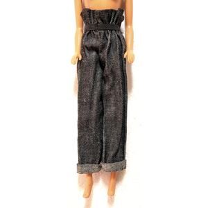 Barbie 12" 1/6 Scale Black Denim Vtg 80s Jeans Pants Clone High Paper Bag Waist
